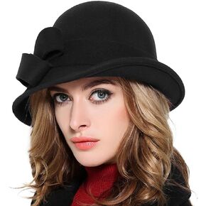 Wool Felt Vintage Winter Warm Hats for Women Bowknot Pillbox Cap Ladies Fascinator Kentucky Party Ceremony Church Fedoras