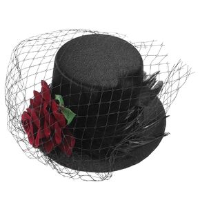 BESPORTBLE Victorian Mini Top Hat - Classic Black Hat Hair Clip with Red Rose and Veil - Elegant Fascinator for Cocktail Tea Party Women's Accessories