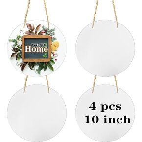 4 pcs Metal Sublimation Door Hanger Blanks,10 inch Round Unfinished Sign Blank,Sublimation Door Decorations Hanging,Sublimation Ornament Blanks,Door Decor Sublimation Metal Sign Blanks