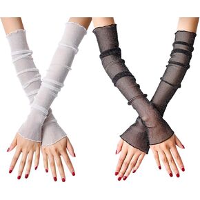 2 Pairs Ultra Thin Arm Sleeve Mesh Cooling Arm Cover Sun Protection Long Arm Warmer Party Sheer Fingerless Gloves