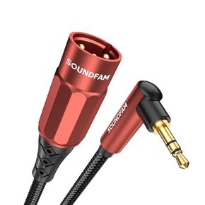 SOUNDFAM 3.5mm to XLR Premium Microphone Cable 6FT, 90 Degree Right Angle 3.5mm(TRS,1/8 Inch,Aux) Male to XLR Female Unbalanced Interconnection Cable for Microphone, Sound Card, Camcorder & More