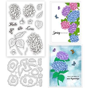Clear Stamp Layered Flowers Clear Stamps Hydrangea Decorative Clear Stamps for Card Making or Journaling Hydrangea Blossom Floral Stamps for Scrapbooking Photo Album Paper Crafting Deco