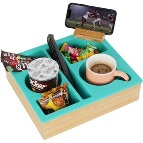 صينية حامل أكواب الأريكة، علبة أريكة من الخيزران السيليكون من Hitseon مع حامل هاتف قابل للدوران لمنظم مقعد السيارة على السرير، حامل مشروبات الأريكة مقاوم للماء ومضاد للانسكاب للوجبات الخفيفة والمشروبات عن بعد (أسود) in Kuwait