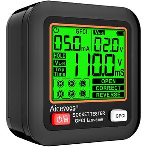 D9A Outlet Tester Electrical GFCI Trip Tester Receptacle Detector with LCD Display, 3 Prong AC Voltage Socket Checker Detector Wiring Problems in Plain English