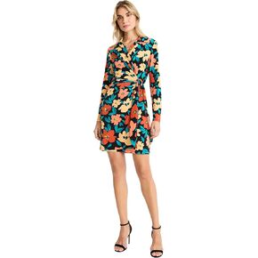 Donna Morgan Women's Midi Wrap Dress W/Long SLV and Collar