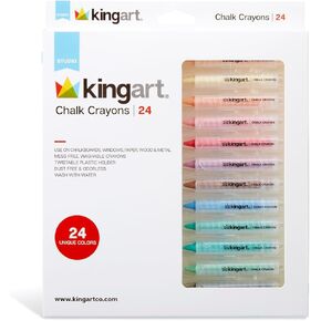 KINGART 572-24 CHALK CRAYONS, Multi-Surface & Washable, Set of 24 Unique Vibrant Colors