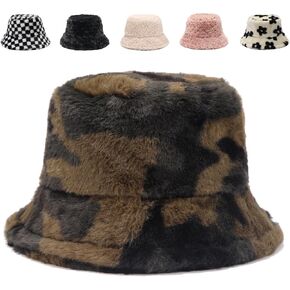 Gadfary Bucket Hat Women Furry Fuzzy Bucket Hats for Ladies, Winter Warm Fluffy Plush Faux Fur Hat for Women