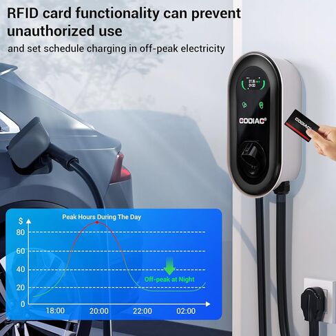 GODIAG Home Level 2 شاحن EV، 40 أمبير، 9.6 كيلو واط 240 فولت، محطة شحن مركبة كهربائية مثبتة على الحائط مع كابل بطول 25 قدم in Kuwait