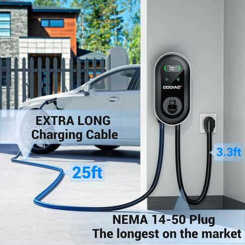 GODIAG Home Level 2 شاحن EV، 40 أمبير، 9.6 كيلو واط 240 فولت، محطة شحن مركبة كهربائية مثبتة على الحائط مع كابل بطول 25 قدم in Kuwait