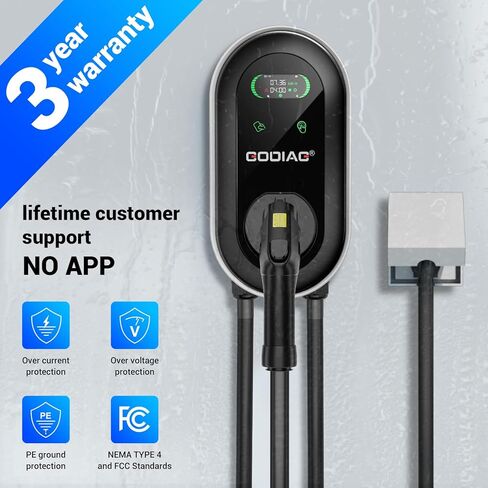 GODIAG Home Level 2 شاحن EV، 40 أمبير، 9.6 كيلو واط 240 فولت، محطة شحن مركبة كهربائية مثبتة على الحائط مع كابل بطول 25 قدم in Kuwait