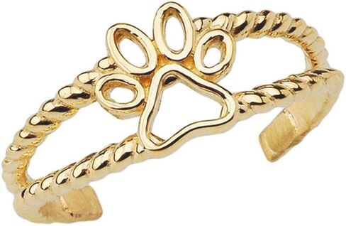 Fine 10k Yellow Gold Dog Paw Print Double Rope Toe Ring in Saudi Arabia