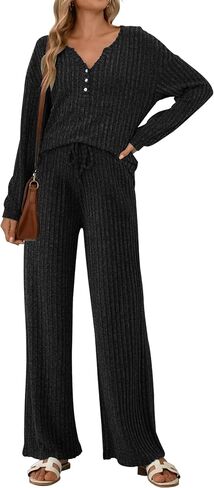 ETCYY NEW Womens Lightweight Pajamas Sets 2 Piece Lounge Sets Ribbed Knit Loungewear PJ with Pockets in Saudi Arabia