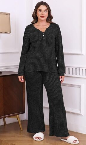ETCYY NEW Womens Lightweight Pajamas Sets 2 Piece Lounge Sets Ribbed Knit Loungewear PJ with Pockets in Saudi Arabia