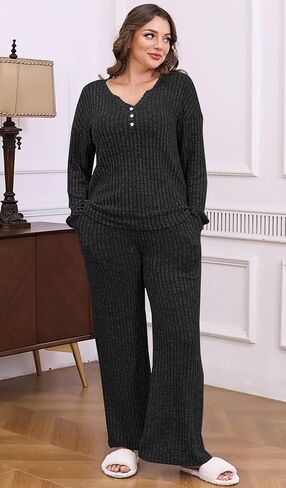 ETCYY NEW Womens Lightweight Pajamas Sets 2 Piece Lounge Sets Ribbed Knit Loungewear PJ with Pockets in Saudi Arabia