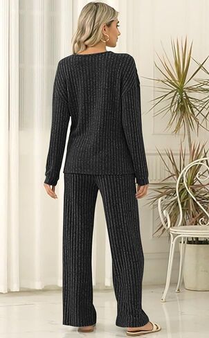 ETCYY NEW Womens Lightweight Pajamas Sets 2 Piece Lounge Sets Ribbed Knit Loungewear PJ with Pockets in Saudi Arabia