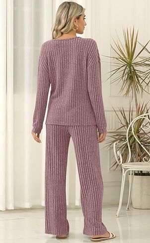 ETCYY NEW Womens Lightweight Pajamas Sets 2 Piece Lounge Sets Ribbed Knit Loungewear PJ with Pockets in Saudi Arabia