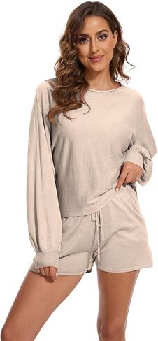 Women's Knitted Pajama Set Long Sleeve Tracksuit 2 Piece Casual Sweater Set in Saudi Arabia