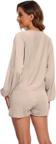 Women's Knitted Pajama Set Long Sleeve Tracksuit 2 Piece Casual Sweater Set in Saudi Arabia