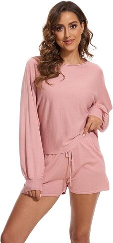 Women's Knitted Pajama Set Long Sleeve Tracksuit 2 Piece Casual Sweater Set in Saudi Arabia