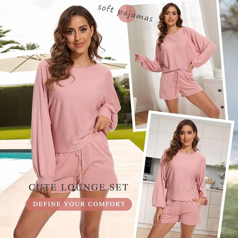 Women's Knitted Pajama Set Long Sleeve Tracksuit 2 Piece Casual Sweater Set in Saudi Arabia