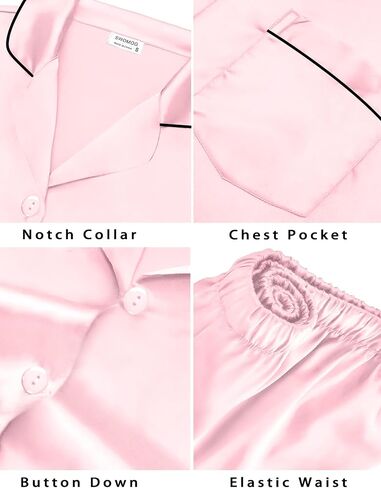 SWOMOG إمرأة الحرير بيجامة من الساتان مجموعات 4 قطعة طويلة الأكمام ملابس خاصة زر أسفل Pjs مجموعات 3 قطعة صالة مجموعة السراويل والسراويل القصيرة in Kuwait