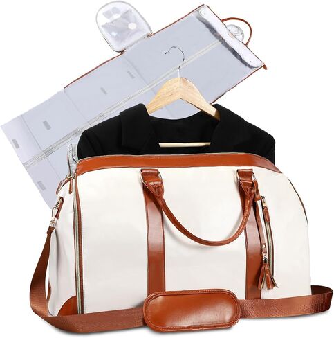 Travel Bag Garment Bag Garment Duffle Bags for Travel Carry on PU Garment Bag 2 in 1 Suit Luggage Bags for Travel (Beige) in Saudi Arabia