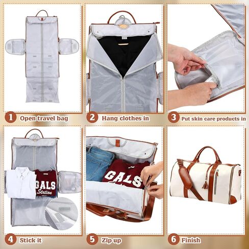 Travel Bag Garment Bag Garment Duffle Bags for Travel Carry on PU Garment Bag 2 in 1 Suit Luggage Bags for Travel (Beige) in Saudi Arabia
