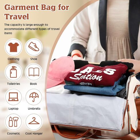 Travel Bag Garment Bag Garment Duffle Bags for Travel Carry on PU Garment Bag 2 in 1 Suit Luggage Bags for Travel (Beige) in Saudi Arabia