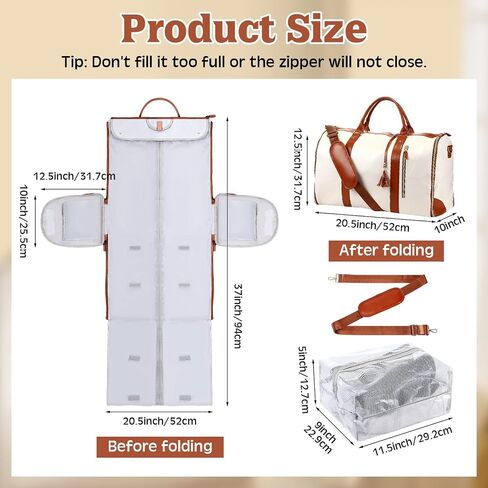 Travel Bag Garment Bag Garment Duffle Bags for Travel Carry on PU Garment Bag 2 in 1 Suit Luggage Bags for Travel (Beige) in Saudi Arabia