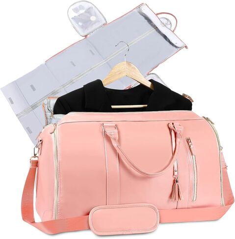 حقيبة سفر حقيبة ملابس حقائب دفل للملابس للسفر تحمل على حقيبة ملابس من البولي يوريثان 2 في 1 حقائب أمتعة للسفر (بيج) in Kuwait