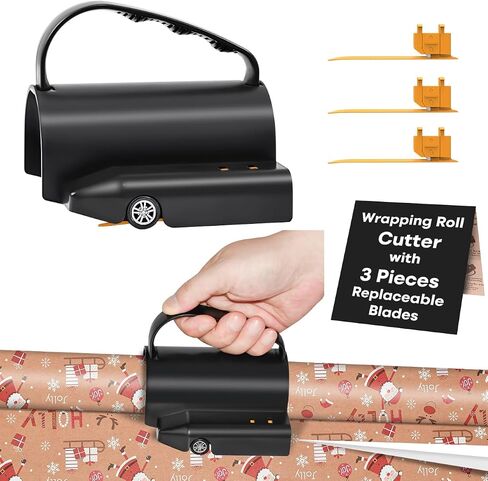 JIKIOU Wrapping Paper Cutter with 3 Replaceable Blade Sets, Birthday&Christmas Gift Upgraded Wrapping Paper Cutter with Non-Slip Removable Handle, Easy to Cut Kraft Paper roll Slitter Cutter in Saudi Arabia