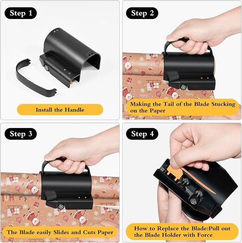 JIKIOU Wrapping Paper Cutter with 3 Replaceable Blade Sets, Birthday&Christmas Gift Upgraded Wrapping Paper Cutter with Non-Slip Removable Handle, Easy to Cut Kraft Paper roll Slitter Cutter in Saudi Arabia