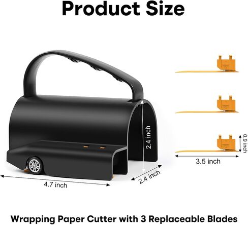 JIKIOU Wrapping Paper Cutter with 3 Replaceable Blade Sets, Birthday&Christmas Gift Upgraded Wrapping Paper Cutter with Non-Slip Removable Handle, Easy to Cut Kraft Paper roll Slitter Cutter in Saudi Arabia