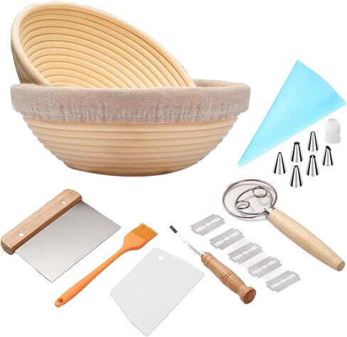 Sourdough Bread Baking Supplies, 2 PCS 9 Inch Banneton Bread Proofing Basket Set with 20PCS Bread Making Tools, Sourdough Proofing Basket for Making Baking Fermentation in Saudi Arabia