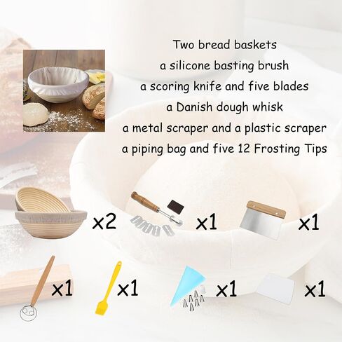 Sourdough Bread Baking Supplies, 2 PCS 9 Inch Banneton Bread Proofing Basket Set with 20PCS Bread Making Tools, Sourdough Proofing Basket for Making Baking Fermentation in Saudi Arabia