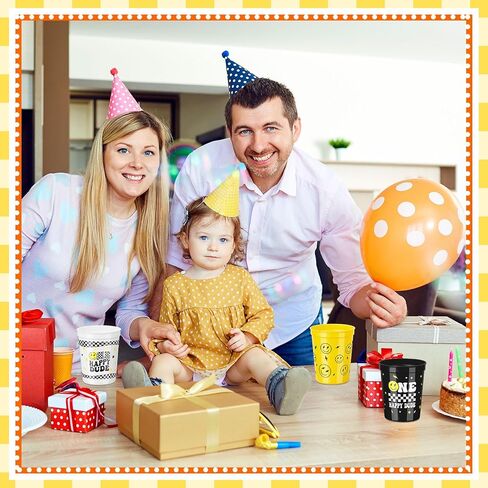 Domensi 24 Pcs One Happy Dude Plastic Cups 16oz Reusable One Happy Dude Birthday Decorations Smile Face Cups for First Birthday Party Baby Shower Favors in Saudi Arabia