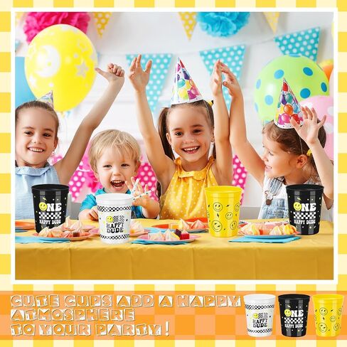 Domensi 24 Pcs One Happy Dude Plastic Cups 16oz Reusable One Happy Dude Birthday Decorations Smile Face Cups for First Birthday Party Baby Shower Favors in Saudi Arabia