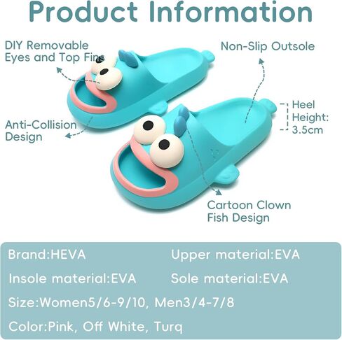HEVA Clown Fish Slippers for Womens and Mens, Lightweight Funny Shower Slides Non-Slip Cute Beach Slide Sandals in Saudi Arabia