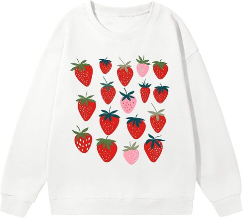Cute Strawberry Print Crewneck Sweatshirts for Teen Girls Kawaii Aesthetic Graphic Sweatshirt Women Casual Pullover in Saudi Arabia