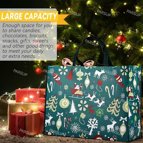 10PCS Giant Christmas Gift Bags,Christmas Tote Bags with Handles, Grocery Bags, Multifunctional Non-Woven Christmas Tote Bags for Gifts Wrapping Shopping, Xmas Party Supplies, 21.26"×15.75"×7.9" in Kuwait