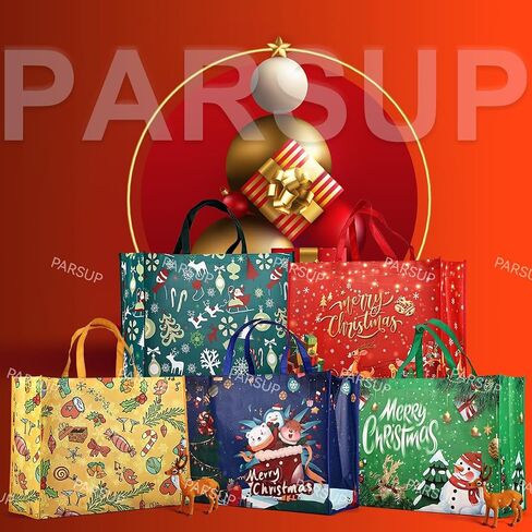 10PCS Giant Christmas Gift Bags,Christmas Tote Bags with Handles, Grocery Bags, Multifunctional Non-Woven Christmas Tote Bags for Gifts Wrapping Shopping, Xmas Party Supplies, 21.26"×15.75"×7.9" in Kuwait