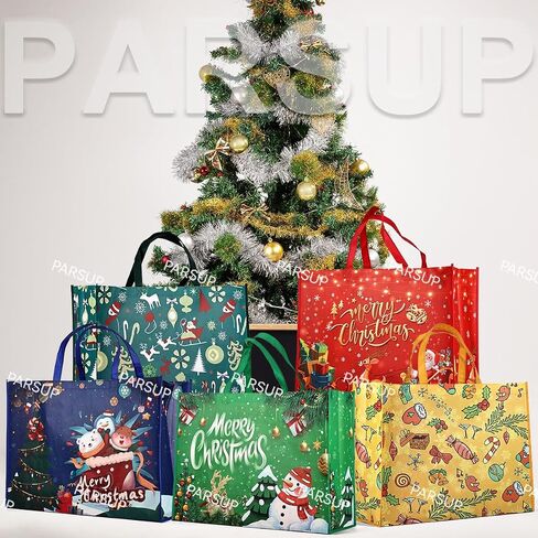 10PCS Giant Christmas Gift Bags,Christmas Tote Bags with Handles, Grocery Bags, Multifunctional Non-Woven Christmas Tote Bags for Gifts Wrapping Shopping, Xmas Party Supplies, 21.26"×15.75"×7.9" in Kuwait