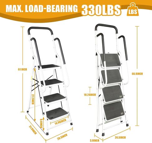Big Red 4 Step Ladder, 400lbs Ergonomic Folding Stool with Anti-Slip Pedal, Step Stool with Padded Handle for Kitchen, Household, Offices, ATRJZ9034XR-1 in Kuwait