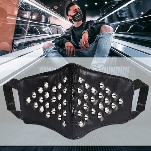 JewelryWe Steampunk Gothic Black Leather Zipper نصف قناع الوجه قناع التزلج التنكرية، لأزياء الهالوين in Saudi Arabia