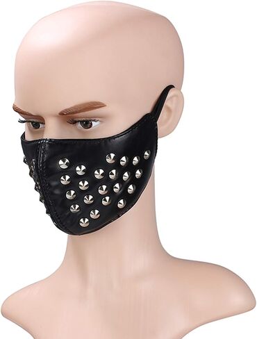 JewelryWe Steampunk Gothic Black Leather Zipper نصف قناع الوجه قناع التزلج التنكرية، لأزياء الهالوين in Saudi Arabia