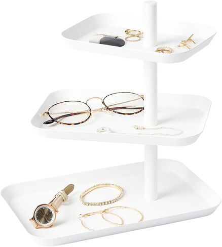 YAMAZAKI home 4724 3-Tier Accessory Tray-Jewelry Holder & Storage Organizer, One Size, White in Kuwait
