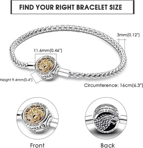 Daenerys Targaryen Accessories of Thrones House Sigil Clasp Charm Bracelet, Thrones Series Jewelry With S925 Sterling Silver for Women and Men in Saudi Arabia