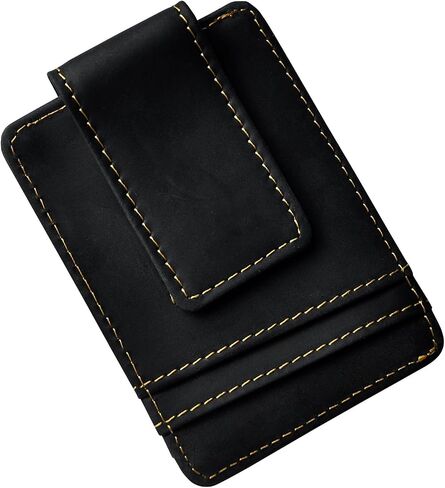 Le'aokuu Genuine Leather Magnet Money Clip Credit Card Case Holder Slim Wallet in Saudi Arabia