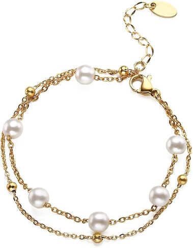 14K Gold Pearl Bracelet, Double Layer Freshwater Pearl Bracelet, Mother's Day Gift for Mother, Wife, Girlfriend in Saudi Arabia