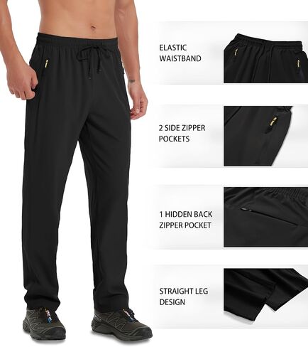 Men's Hiking Pants Lightweight Quick Dry Waterproof Breathable Athletic Joggers Track Running Pants Zipper Pockets in Saudi Arabia